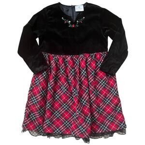 Hanna Andersson Holiday Dress Red Black Plaid Skirt Velvet Bodice Girl's 5 / 110